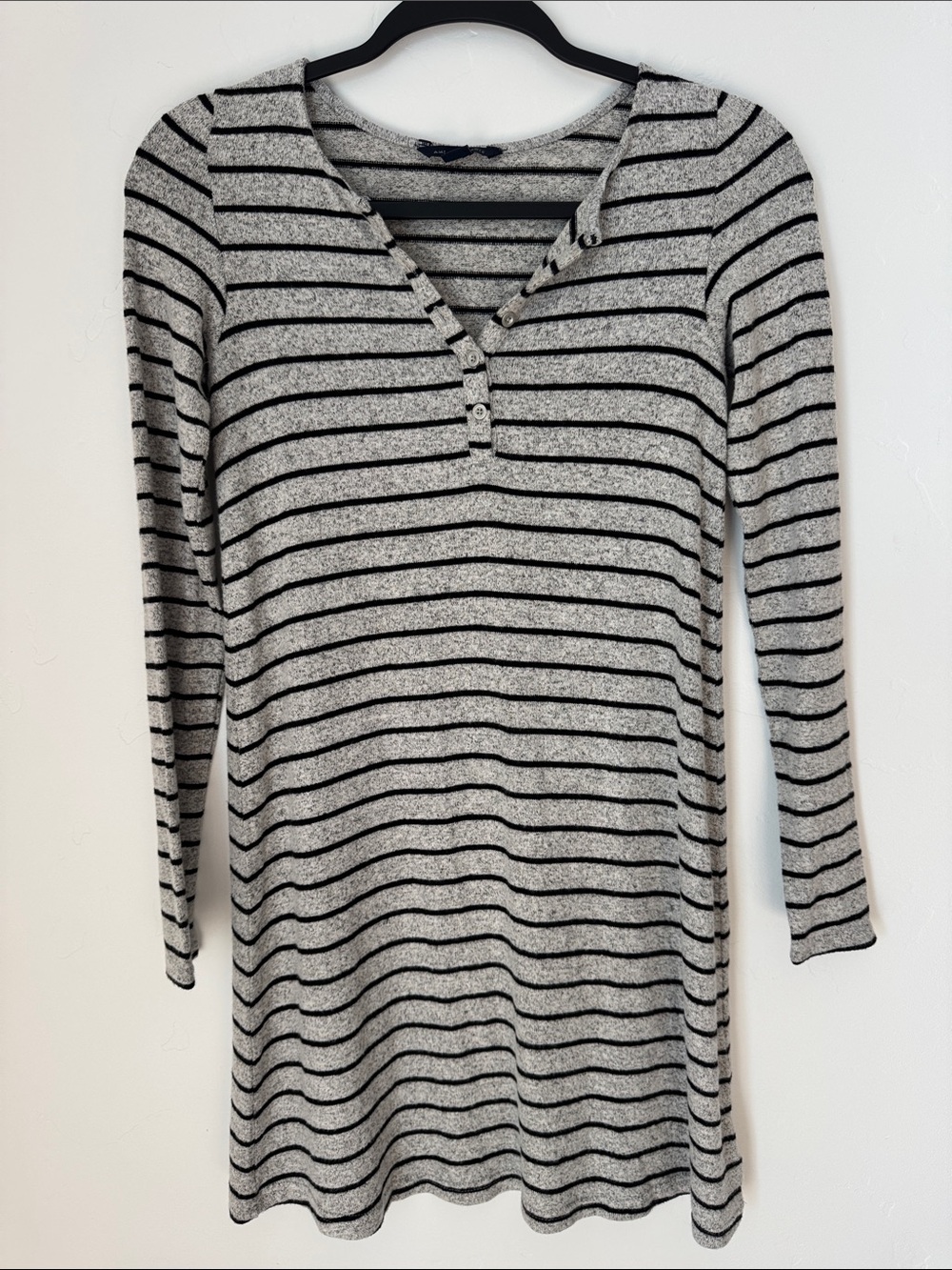 American Eagle Soft Striped Henley Swing Dress Gray Black Long Sleeve Lounge XS